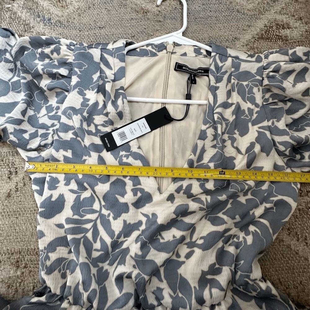 BCBGMAXAZRIA Floral Mini Dress Size 4 Long Sleeve Tie Waist NWT - Picture 8 of 13